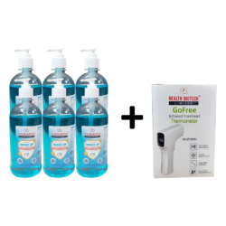 Combo: Thermometer , 1 + 6, Sanitizer 500ml Bottle with Spray